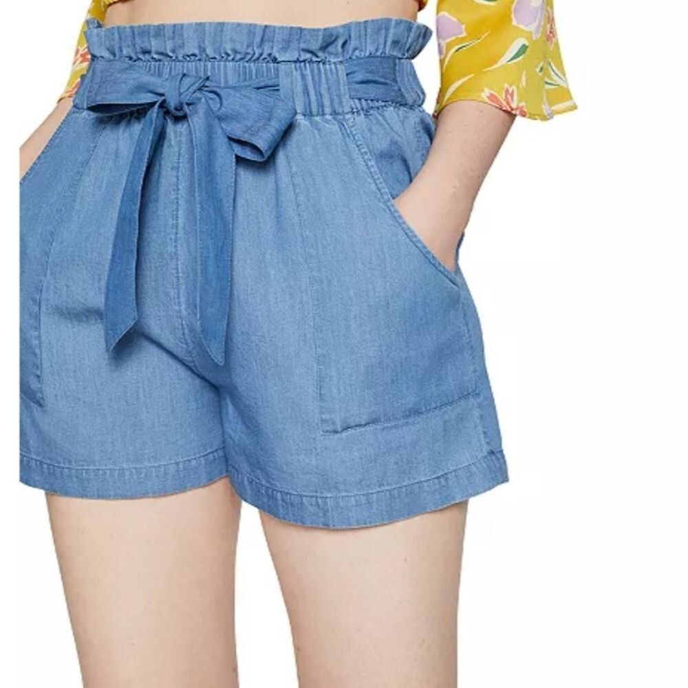 Light Blue Woven Paperbag Shorts